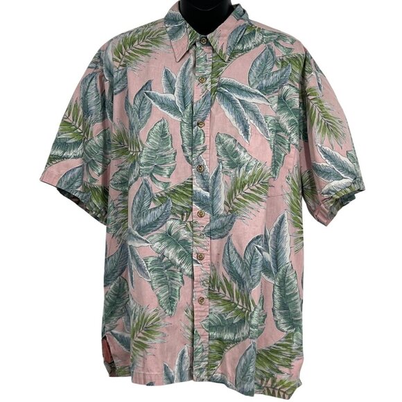 Cooke Street Men Hawaiian Shirt Large L Pink Aloha Hawaiian Tropical Leaf EUC - Picture 1 of 7